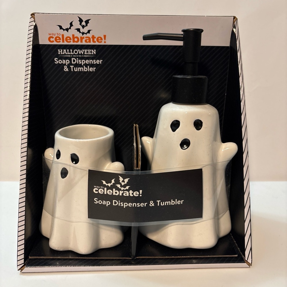 Halloween Ghost Soap Dispenser and Tumbler Set new